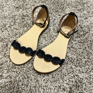 Jack Rogers Black and Cream Sandals with Beaded Design